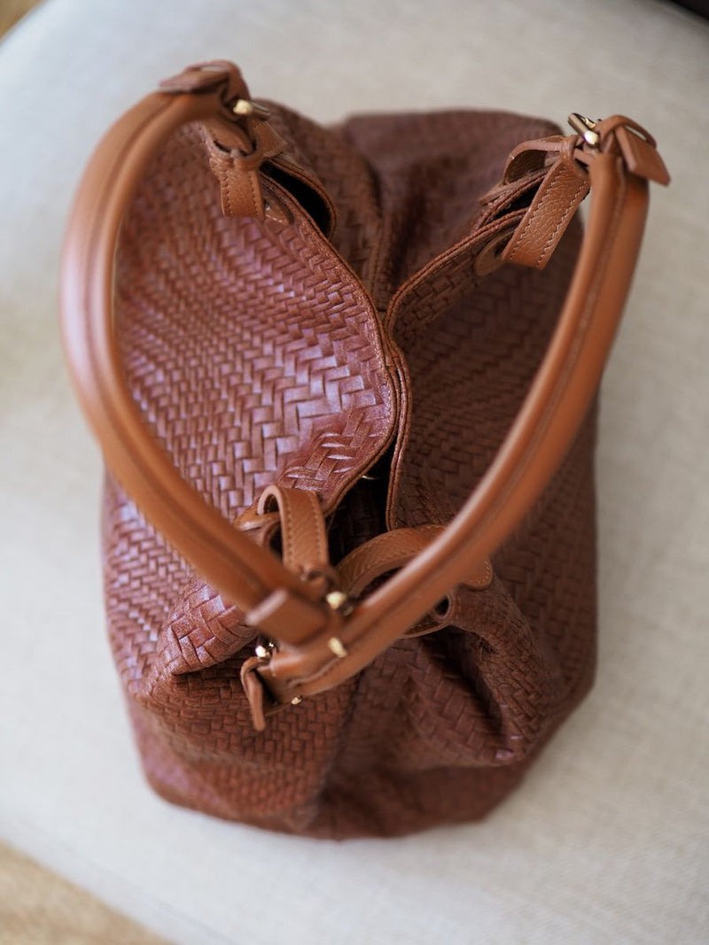 Stor Flettet SkinnVeske Cognac