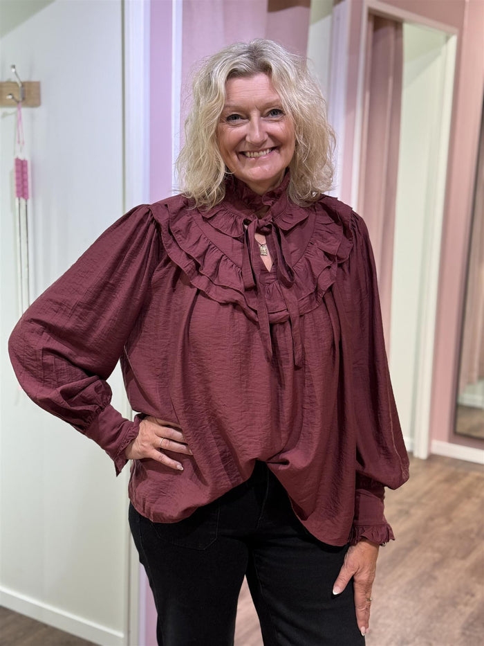 Bluse Volang Knyting Wine