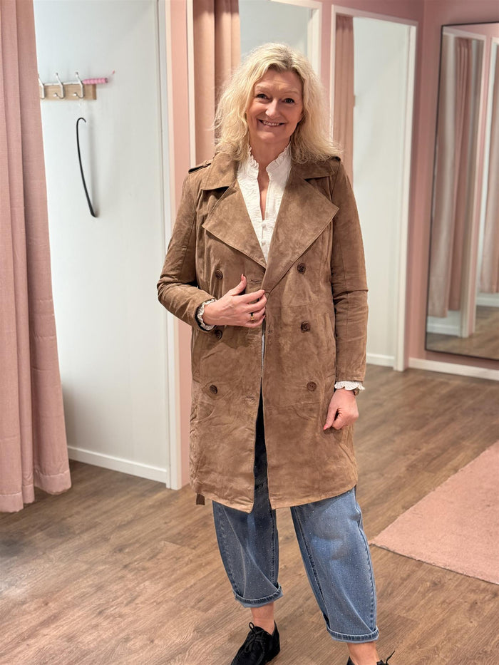 YVETTE Suede Trenchcoat Nude Brown