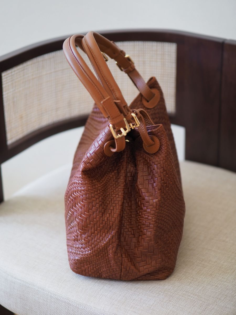 Stor Flettet SkinnVeske Cognac