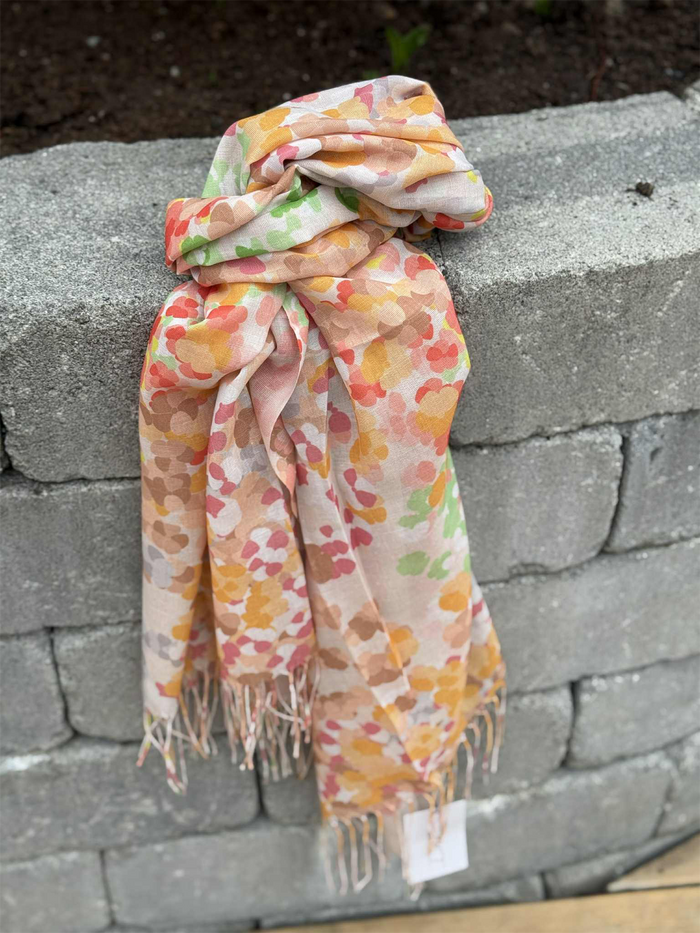 Skjerf Prikkete Blomst Beige