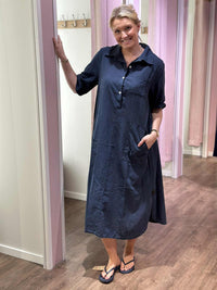 Bibba Lin/Bomull Kjole Polly Navy