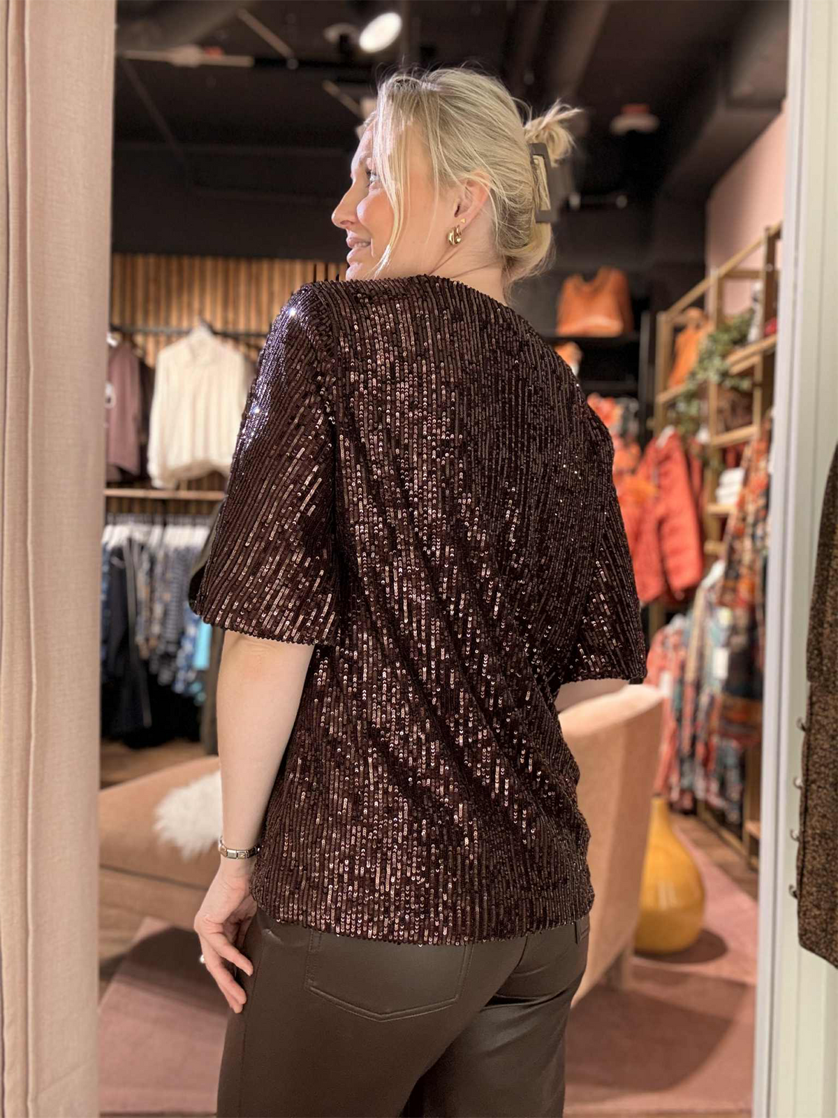 Bluse Sequin Kobber/Brun