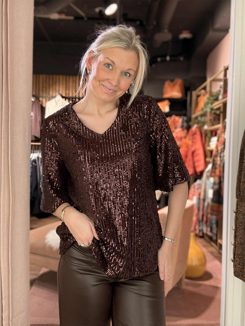 Bluse Sequin Kobber/Brun