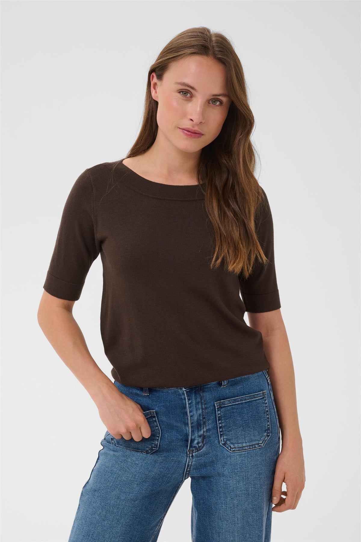 KAlizza boatneck solid Pullover Coffee Bean