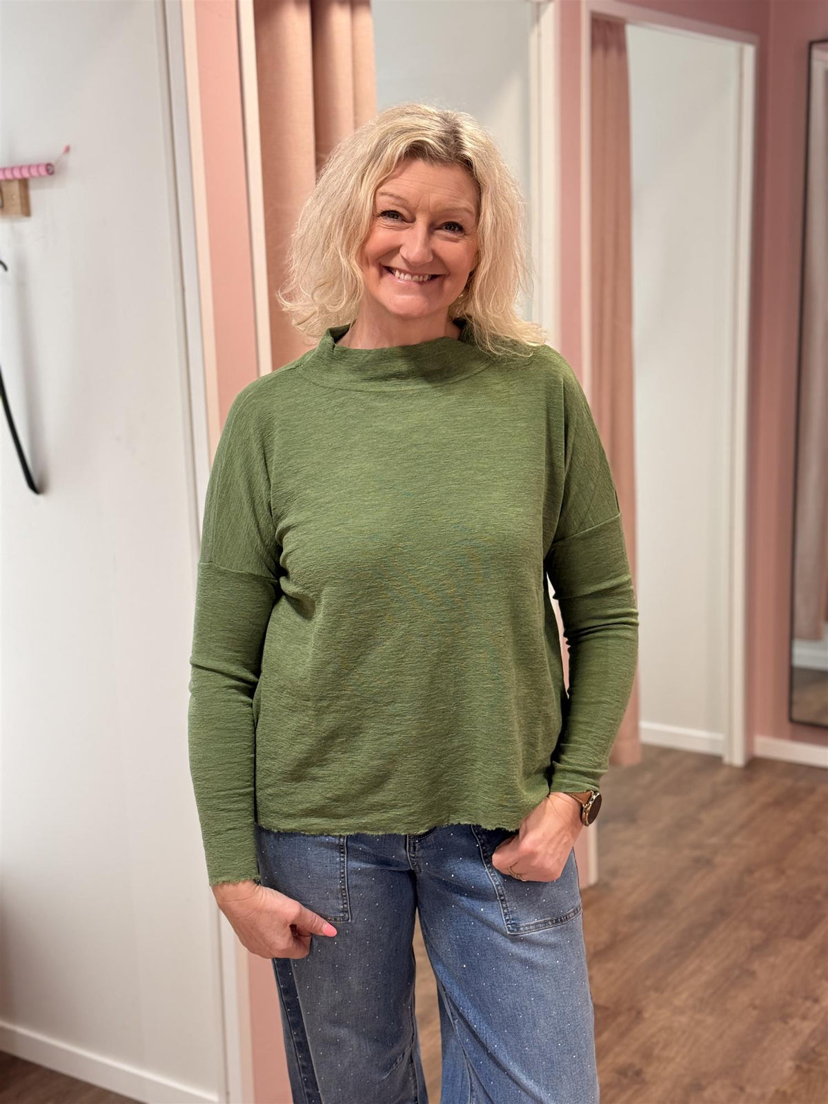 "Rampegenseren" Wide Shirt w/turtle neck Grasshopper melange