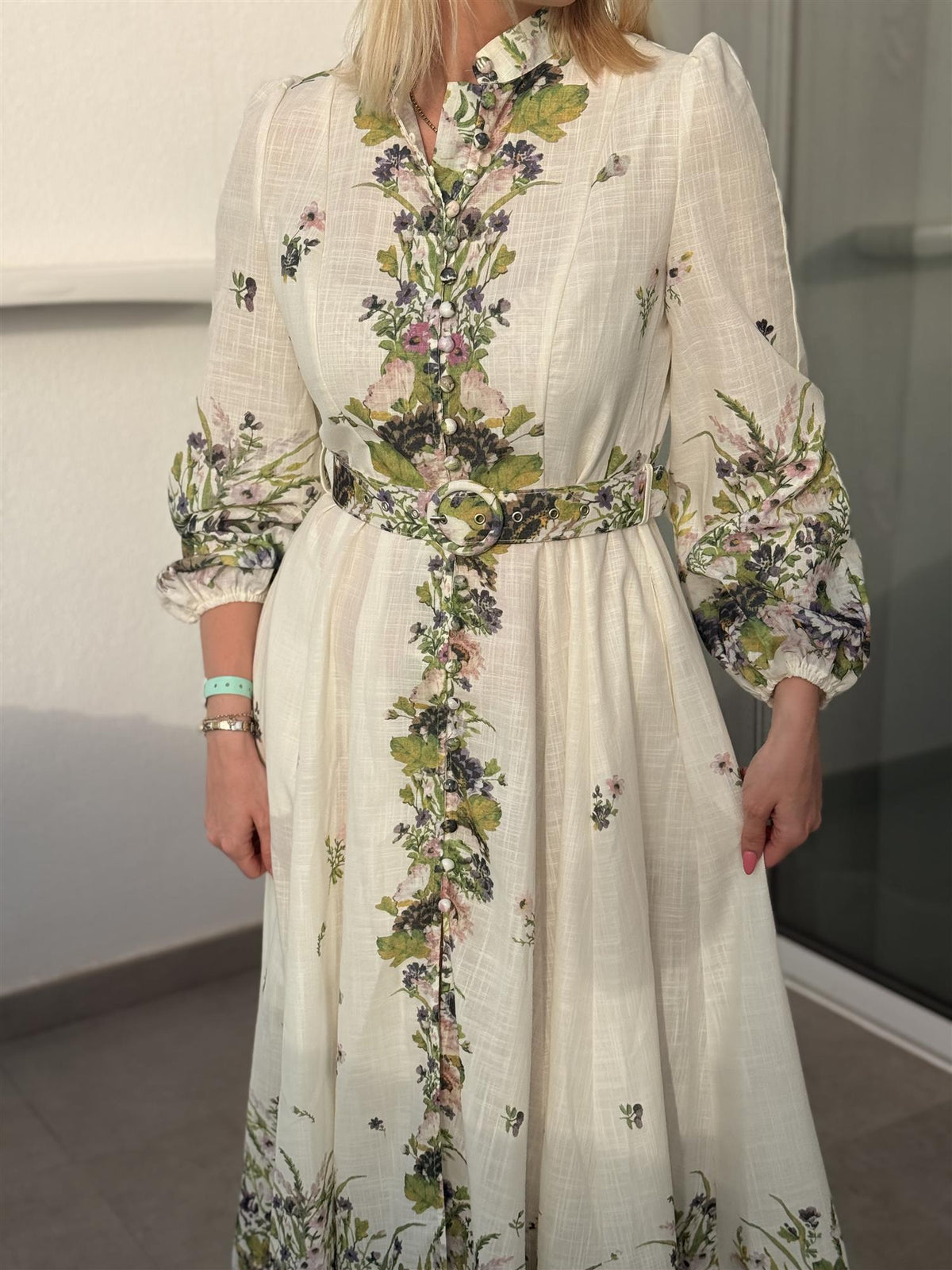 Kjole Lang Blomster Ecru