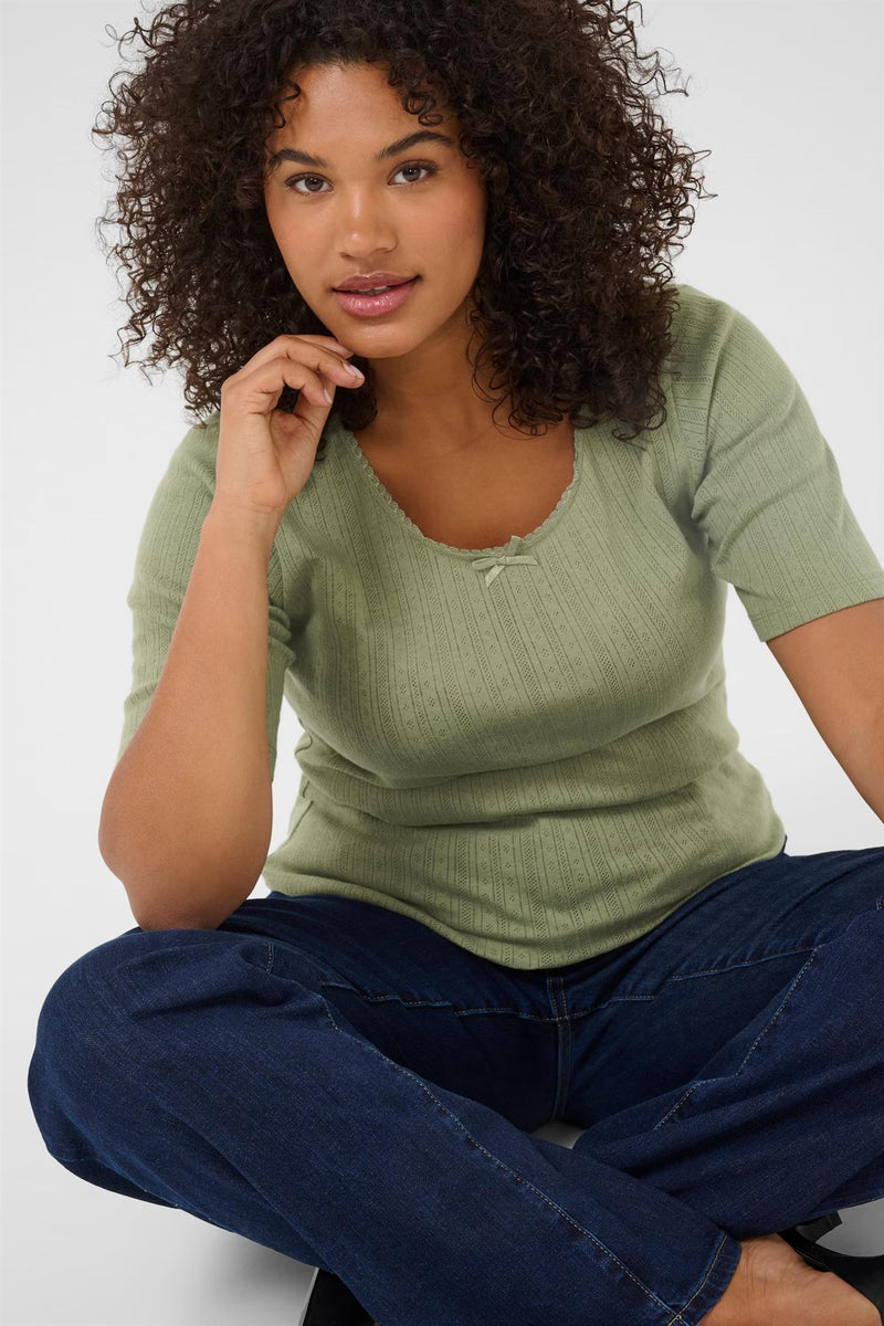 KCvianna Pointelle Tshirt Oil Green