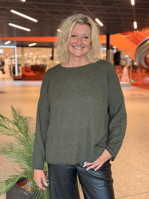 Genser 100% Cashmere - Army Green Melange