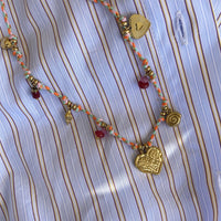 Kort kjede med charms, Hjerte, pink