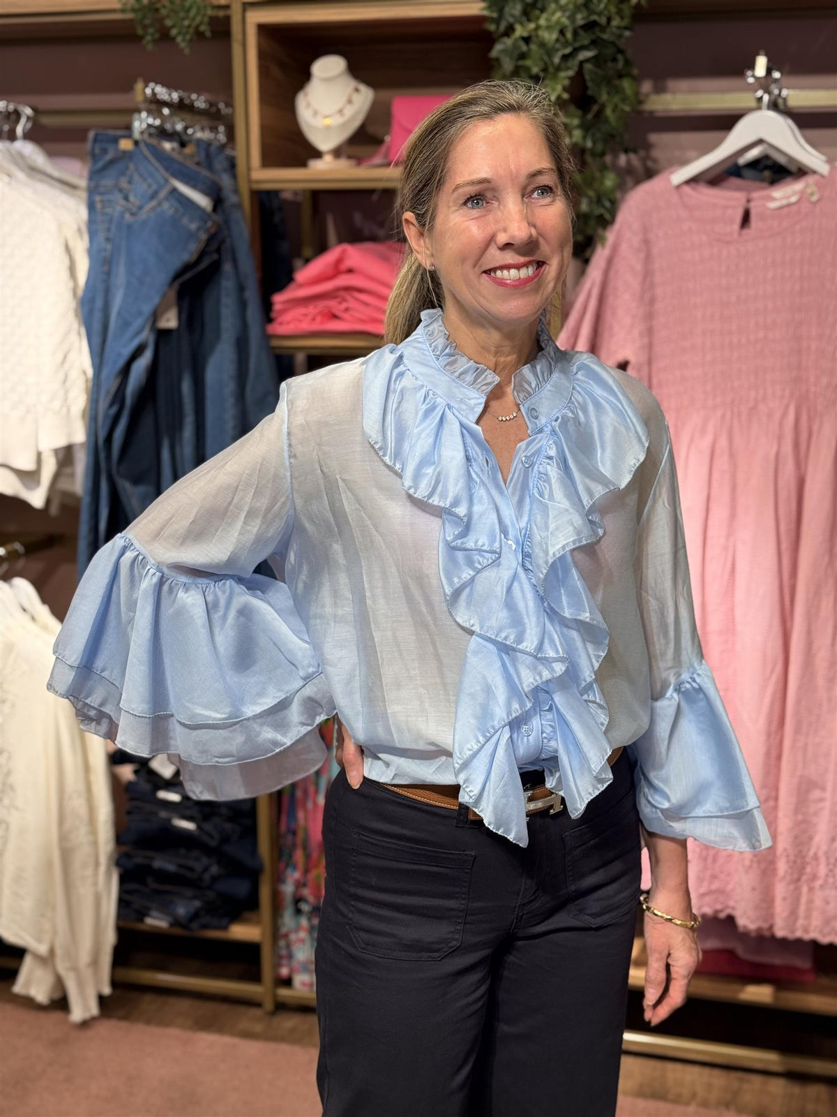 Frill Blouse Soft Blue