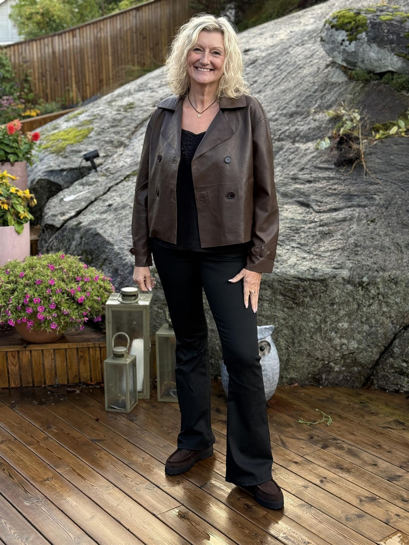 Short Leather Trenchcoat Espresso