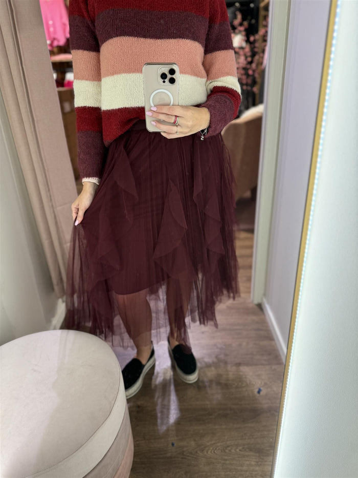 Zig Zag Tyll Skirt Bordeaux