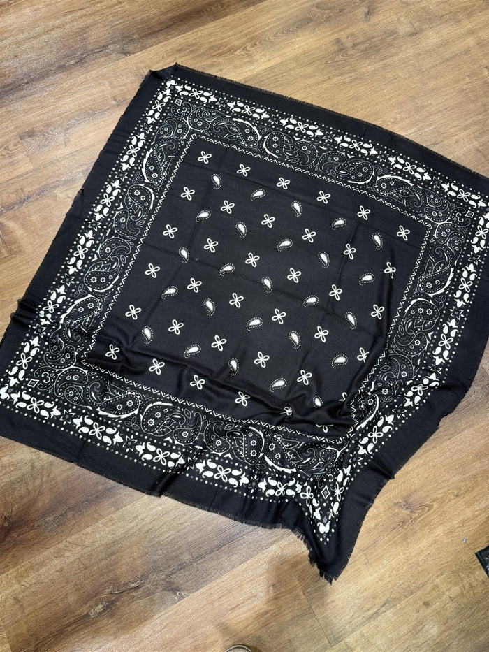 Skjerf Firkantet Paisley ullmix Sort