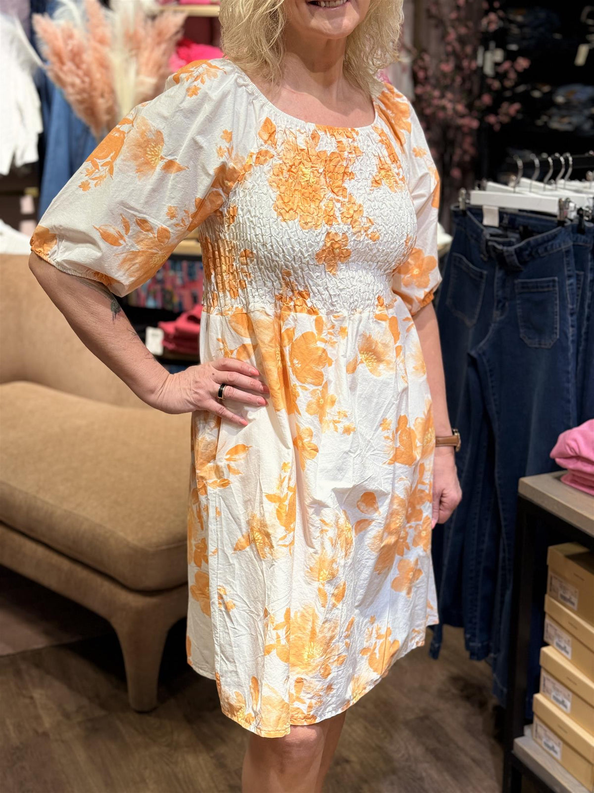 Kjole Alba Kort PRINT, Coral
