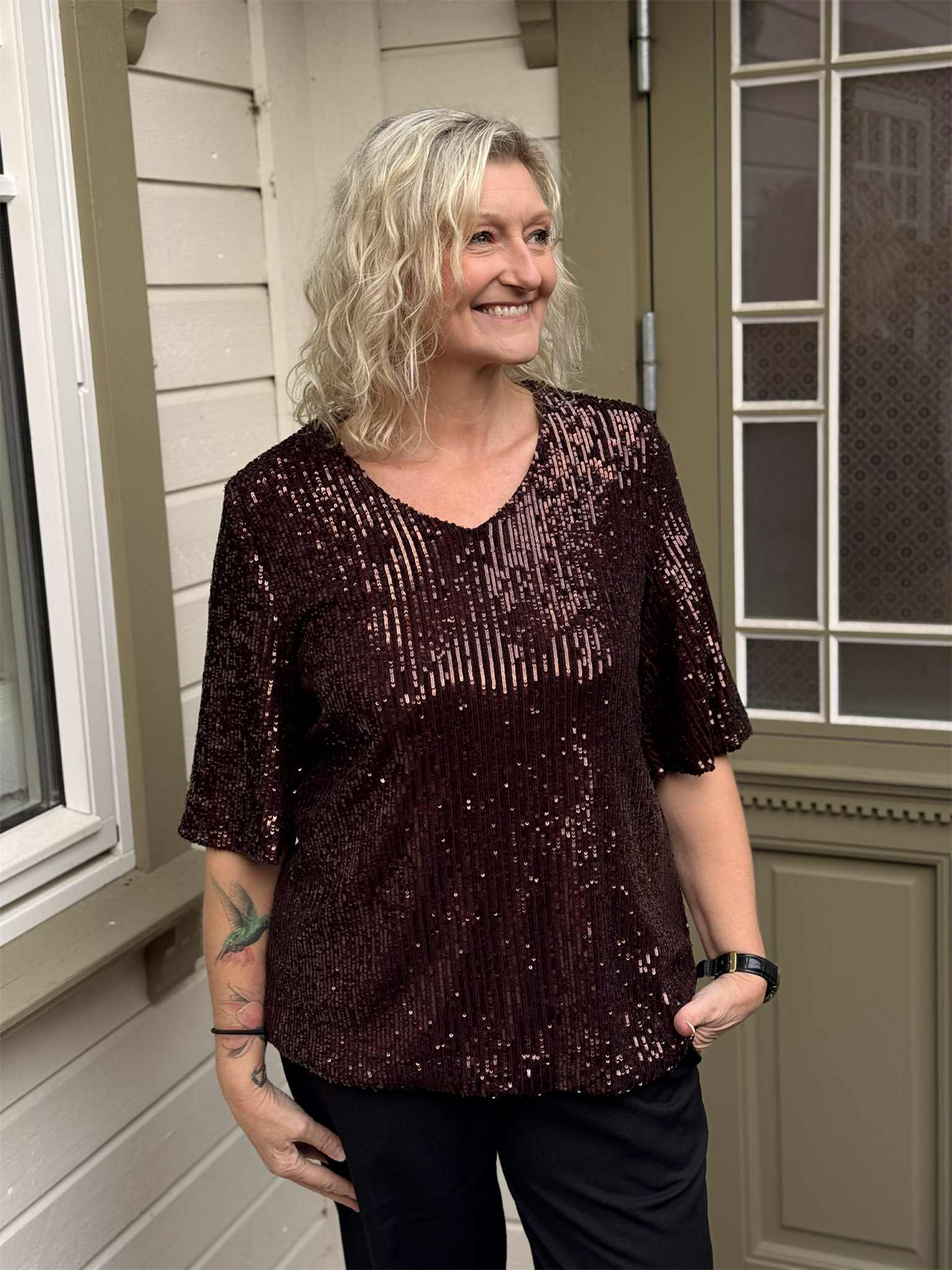 Bluse Sequin Kobber/Brun