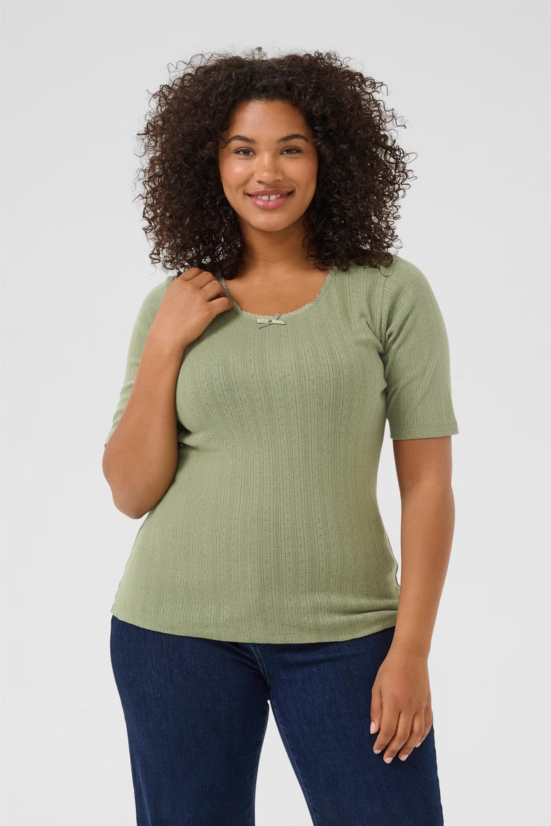 KCvianna Pointelle Tshirt Oil Green