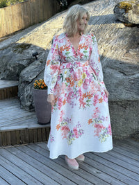 Kjole Lang Hvit med Blomster