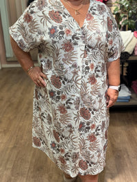 Printed Linen Blend Curve Dress Garden
