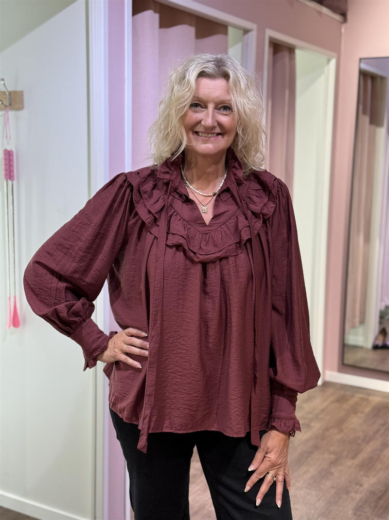 Bluse Volang Knyting Wine