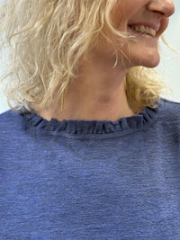 Shirt Wide Ruffle Neck 3/4 Indigo Melange