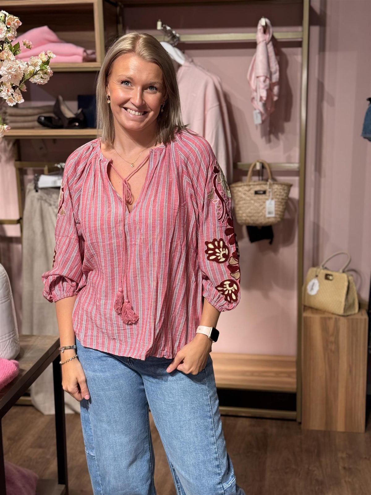 Boheme Shirt Embrodery & Stripes - Berry
