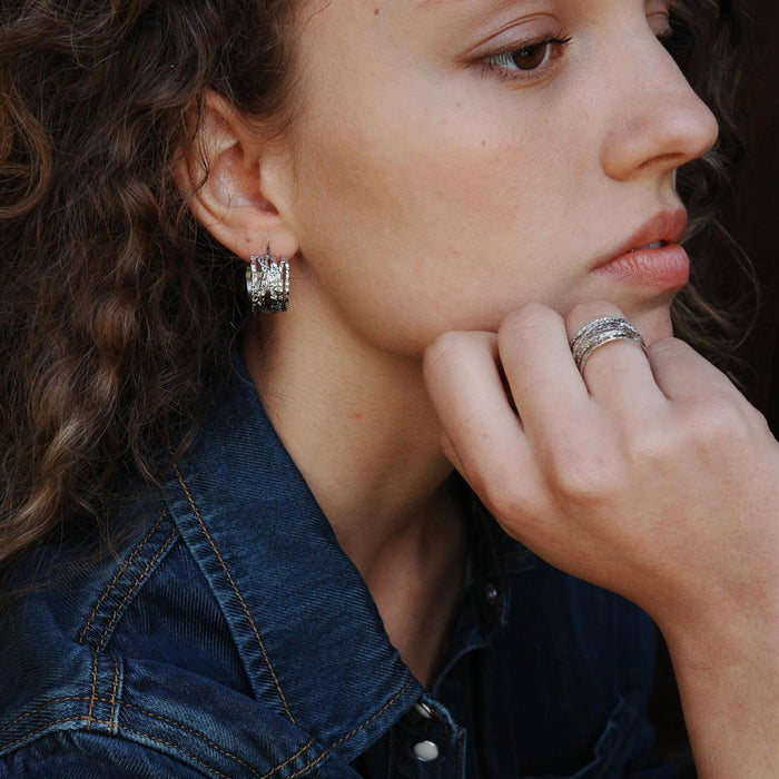 Brede øreringer, Steel Satin Sølv