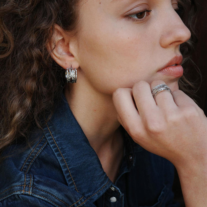 Brede øreringer, Steel Satin Sølv