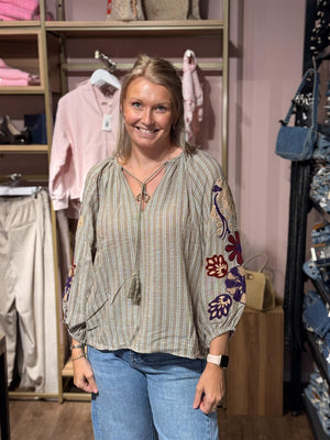 Boheme Shirt Embrodery & Stripes - Marron