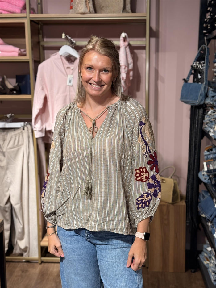 Boheme Shirt Embrodery & Stripes - Marron