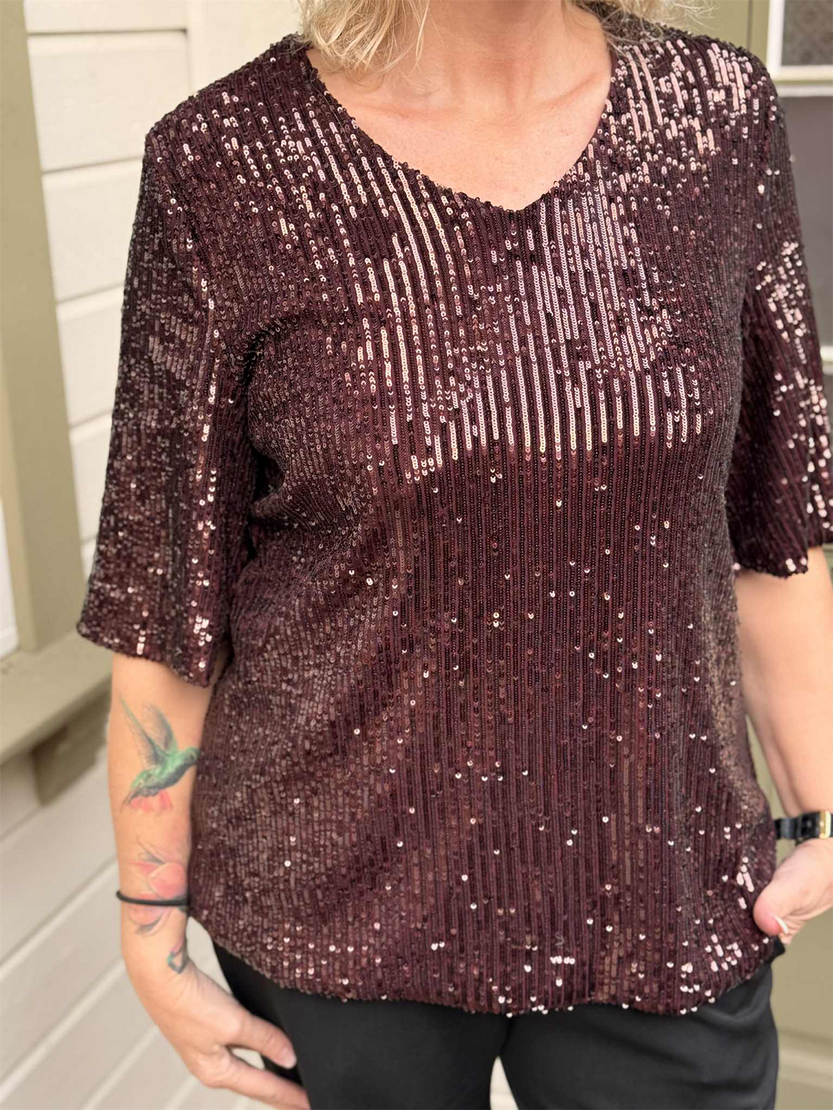 Bluse Sequin Kobber/Brun