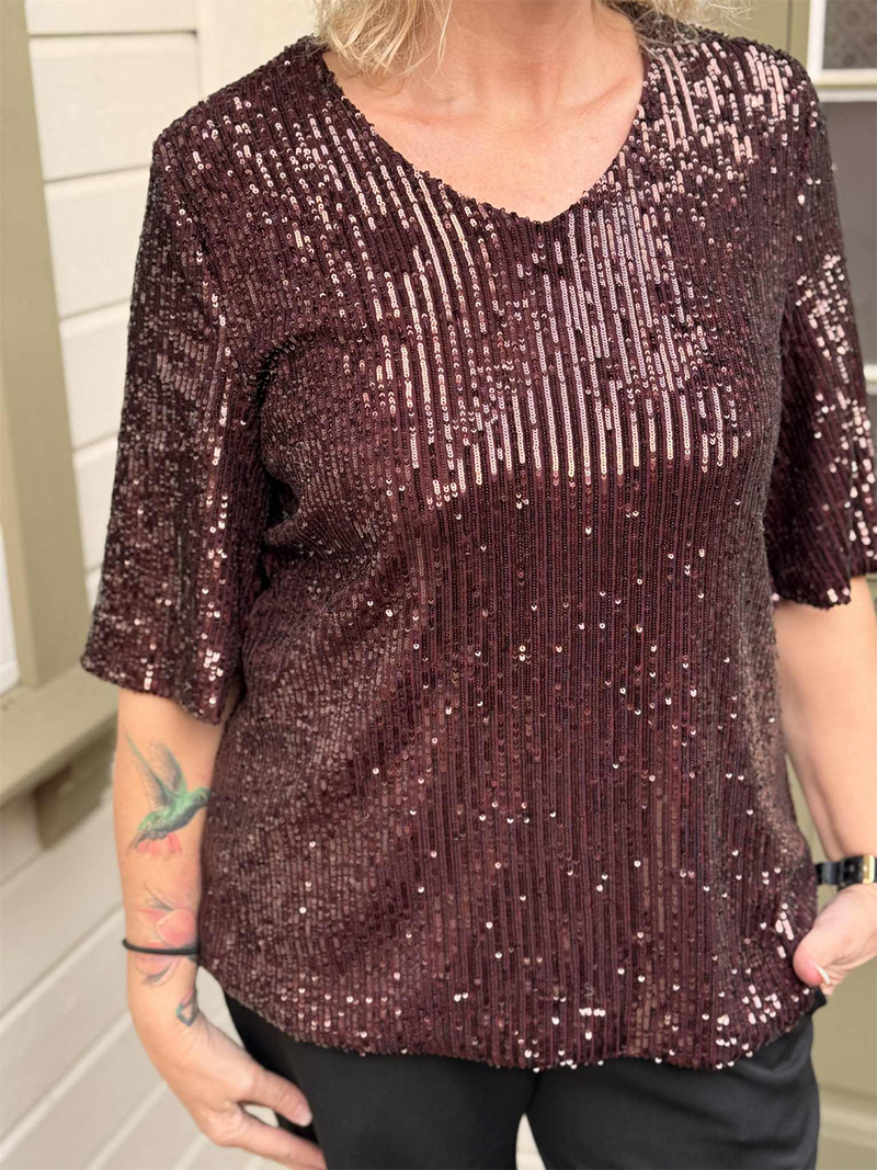 Bluse Sequin Kobber/Brun
