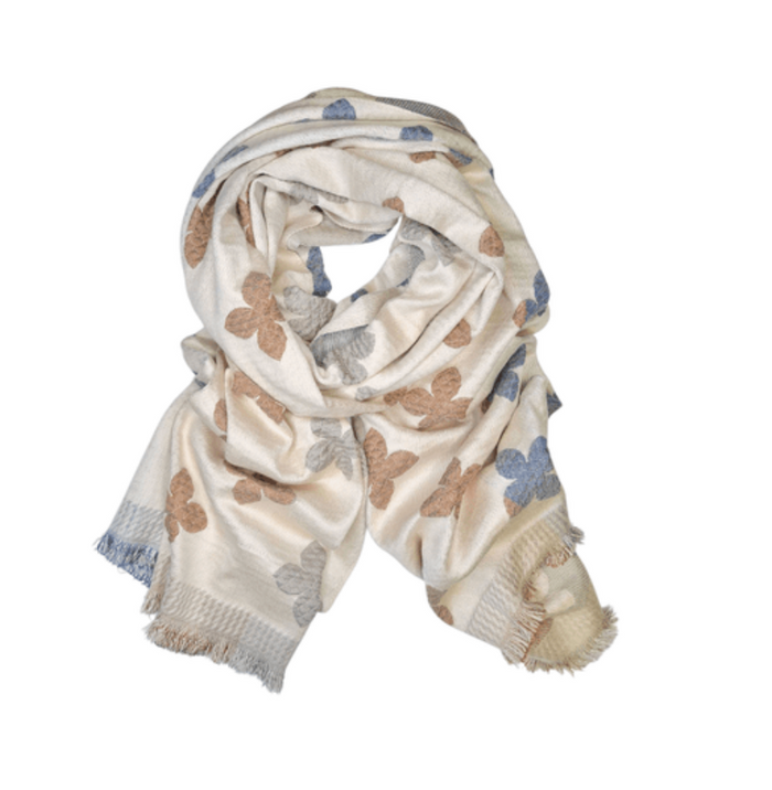 Skjerf Diz, Beige Blomst Frynser