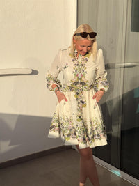 Kjole Kort Blomster Ecru