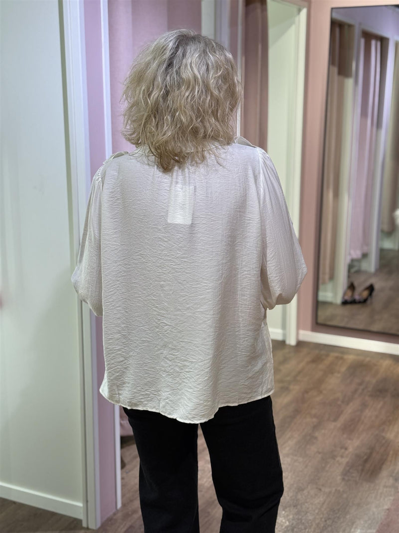 Bluse Volang Knyting White