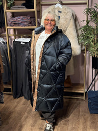 Lang Dunjakke Sort/Beige