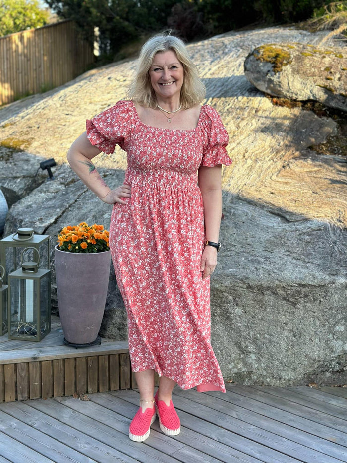 Kjole Flower Smock LONG Coral