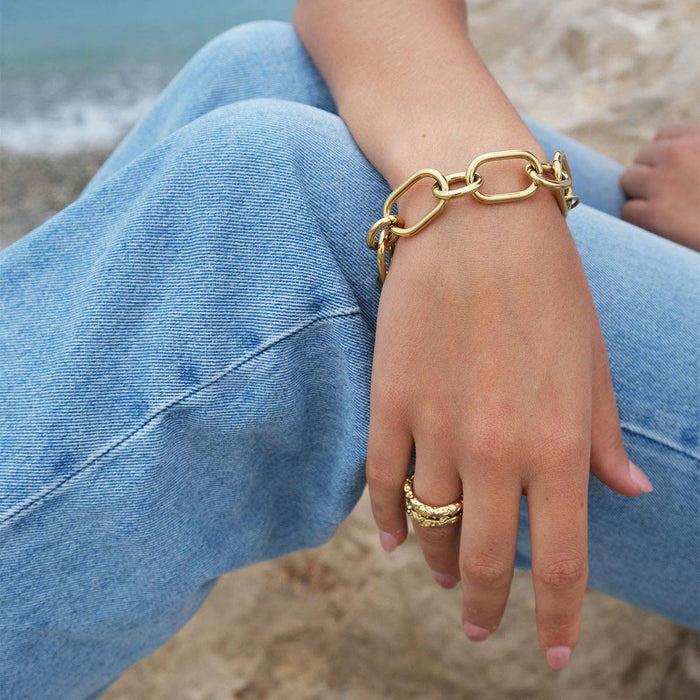 Armbånd, kraftig lenke, Steel Gull